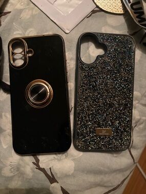 Swarovski Black & Silver Glitter Dual Phone Case Set